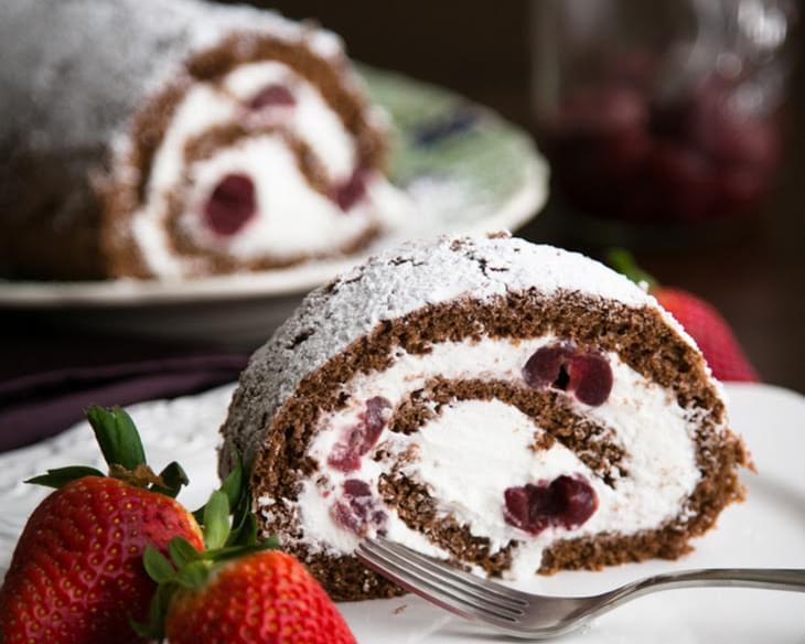 Chocolate Cherry Roll with Rum Cream ~ A Video