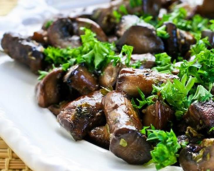 Oven or Grilltop Roasted Mushrooms with Garlic, Thyme, and Balsamic Vinegar