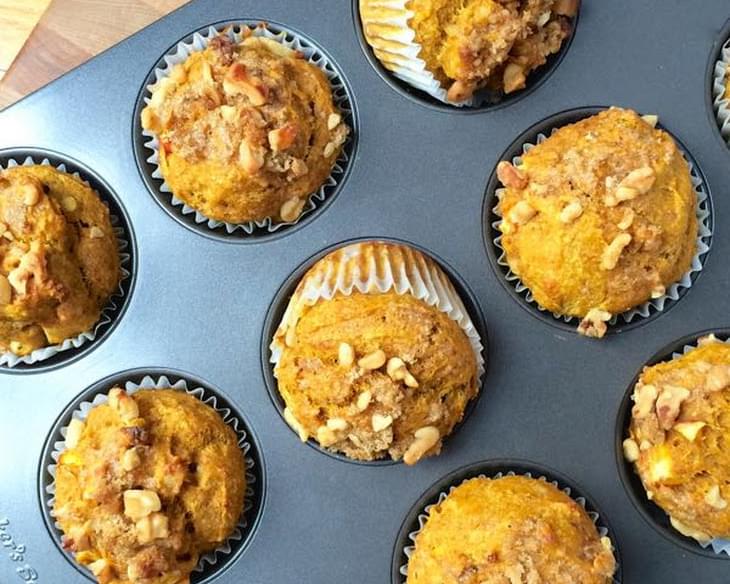 Whole Wheat Pumpkin Muffins with Apples and Walnuts