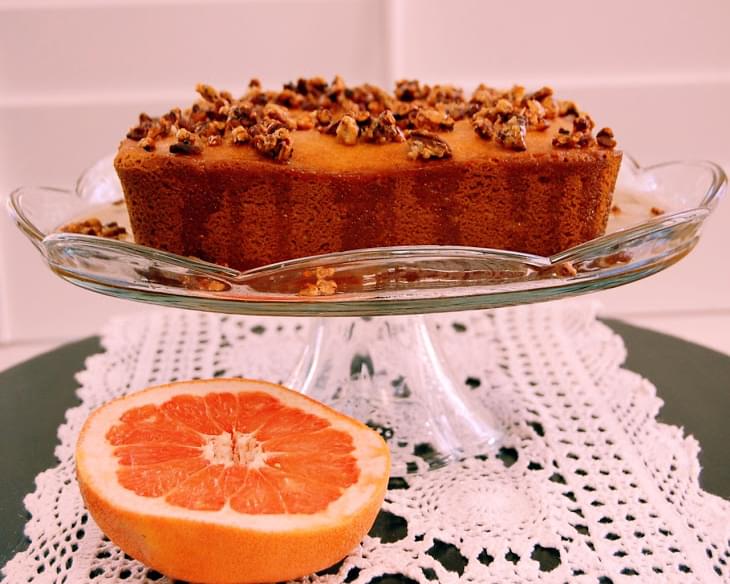 Cake with Candied Pecans and Grapefruit Sauce