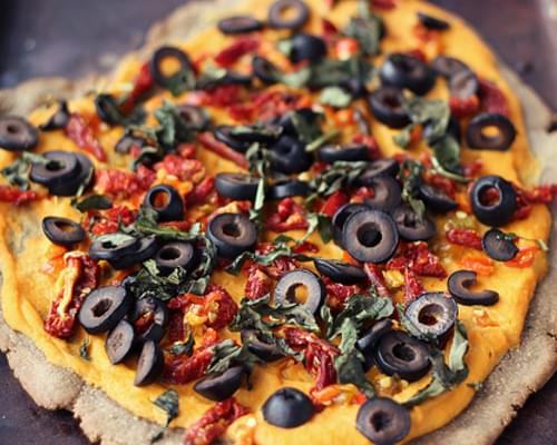 Whole-Grain Hummus Pizza - Gluten-free + Vegan