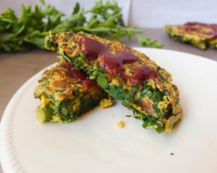 Turnip Green and Garlic Scape Chickpea Pancakes