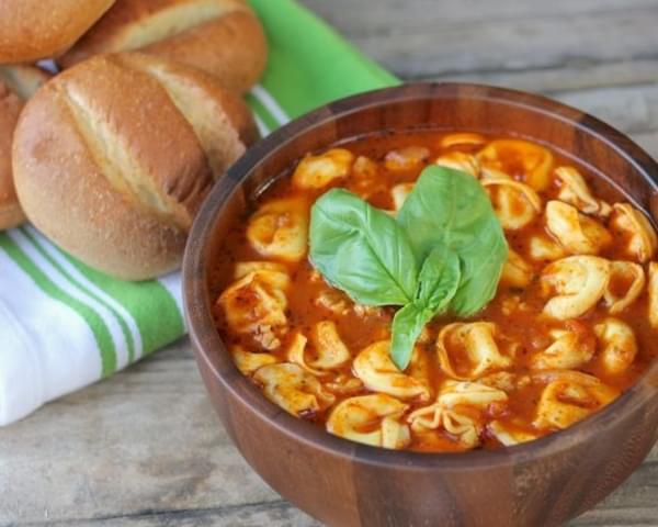 Easy Tomato Basil Soup With Chicken Sausage and Cheese Tortellini