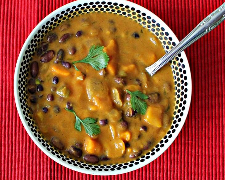 African Sweet Potato Soup with Peanut Butter and Black Beans