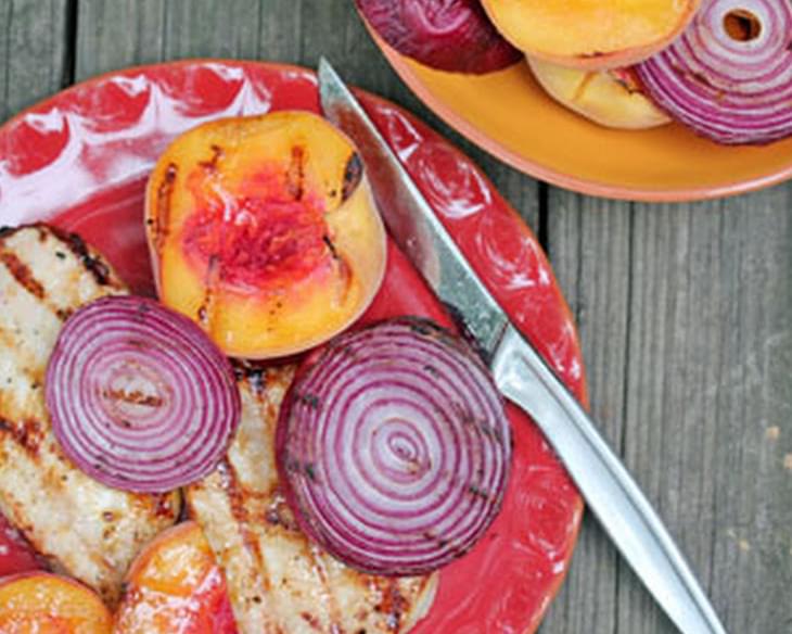 Grilled Pork Chops, Peaches and Red Onions