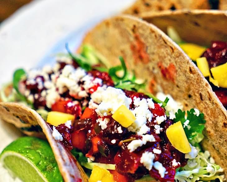 Grilled Fish Tacos with Roasted Cranberry Mango Salsa
