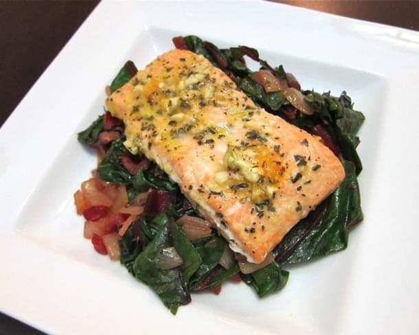 Baked Salmon with Swiss Chard