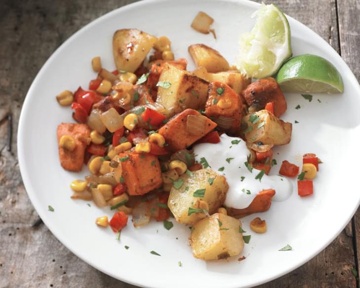 Spicy Veggie Hash with Sweet Potatoes, Peppers and Corn