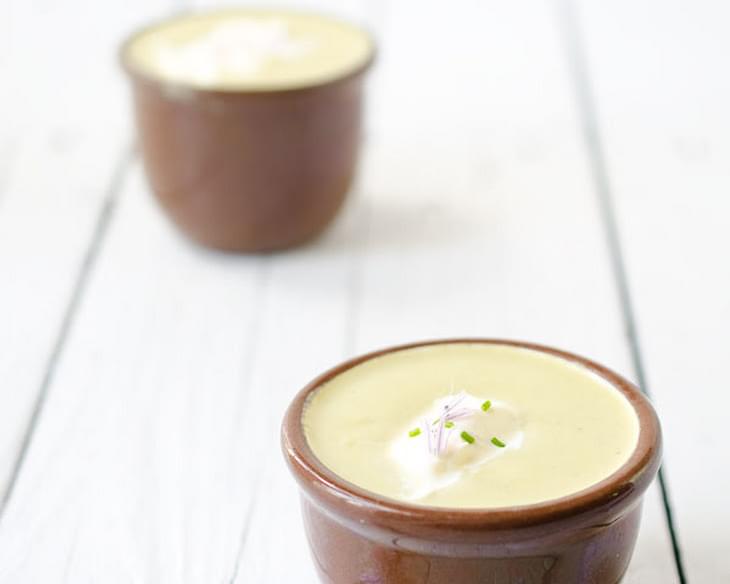 Asparagus Soup with Creme Fraiche and Chive Blossoms