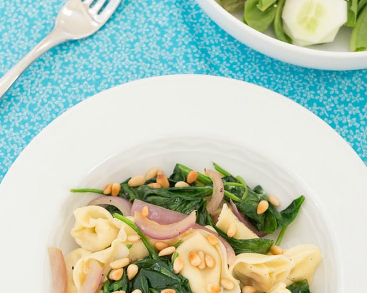 Tortellini with Spinach, Onion, and Pine Nuts