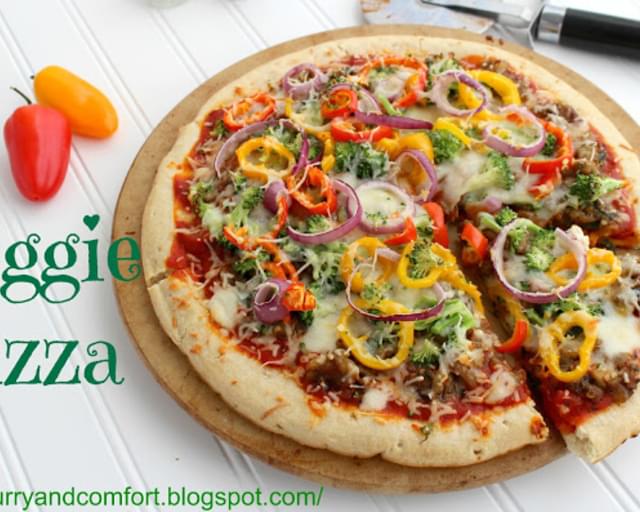 Vegetarian Eggplant, Broccoli and Pepper Pizza