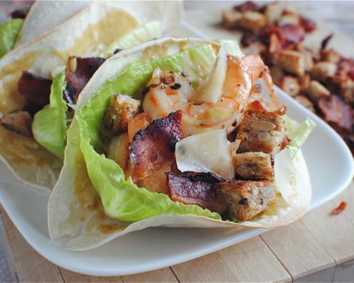 Double Decker Shrimp Caesar Salad Tacos