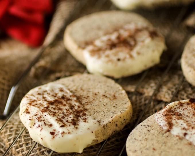 White Chocolate Dipped Coffee Shortbread Cookies