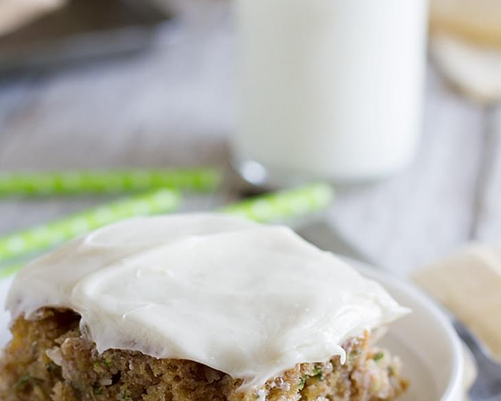 Pineapple Zucchini Sheet Cake with Cream Cheese Frosting