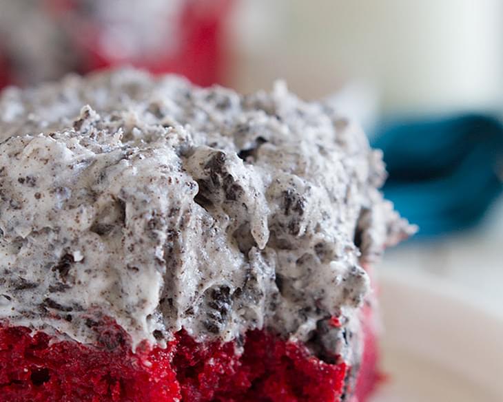 Red Velvet Sheet Cake Recipe with Cookies and Cream Frosting