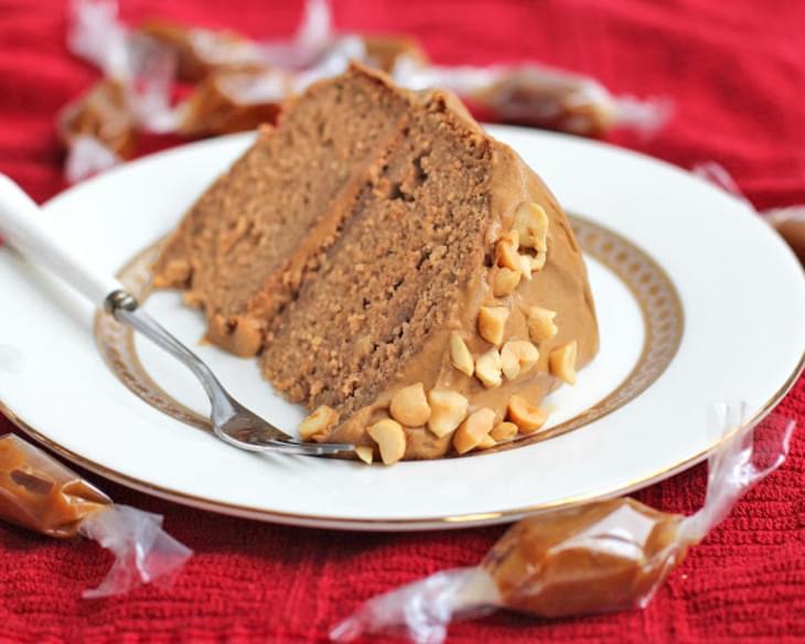 Healthy Peanut Butter Banana Cake with Caramel Frosting