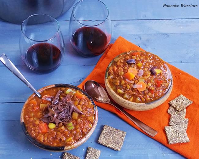 Lentil Soup with Wine Braised Shallots