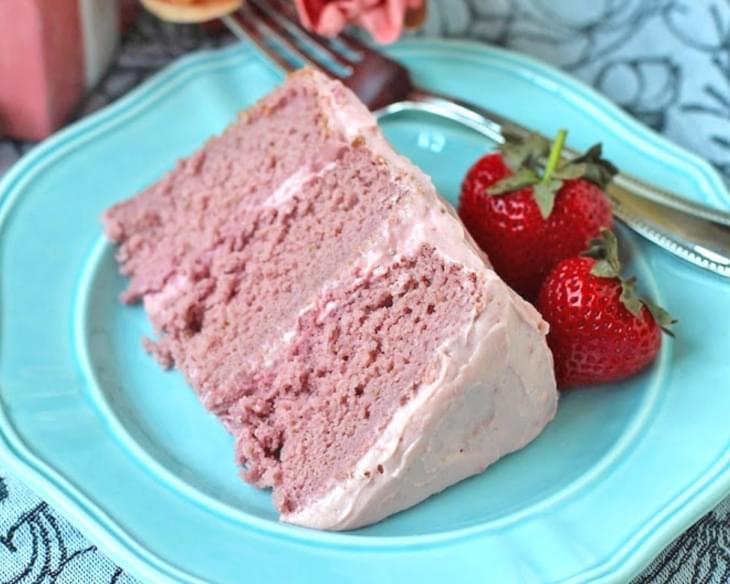 Healthy Strawberry Cake with Strawberries and Cream Frosting