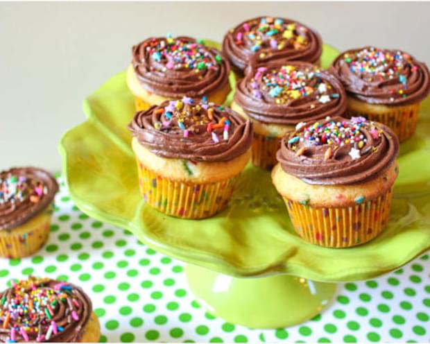 Homemade Funfetti Cupcakes with Milk Chocolate Frosting