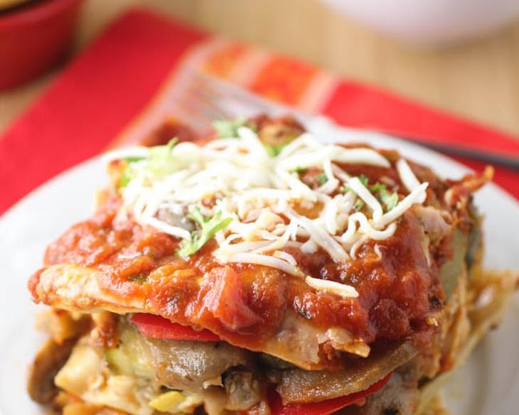 Roasted Vegetable Lasagna with Roasted Red Pepper Sauce