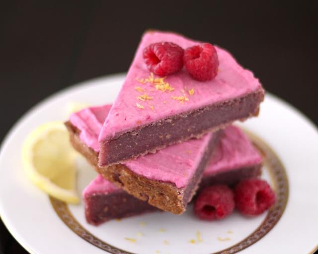 Raspberry-Lemon-Beet Blondie Wedges with TWO Pink Frosting Recipes