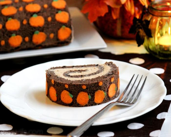 Chocolate "Pumpkin" Swiss Roll Cake #SundaySupper