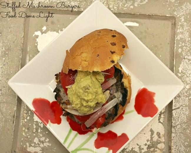 Stuffed Mushroom Burgers with Guacamole and Roasted Red Pepper