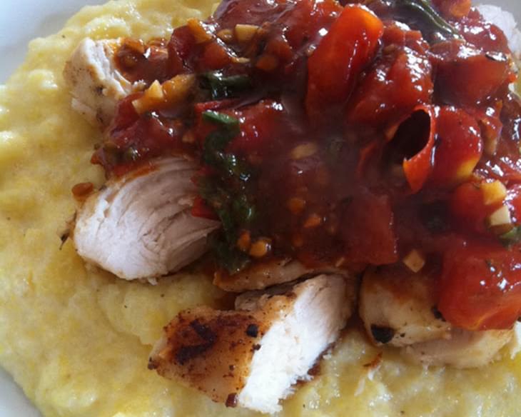 Chicken with Tomato-Herb Pan Sauce and Polenta