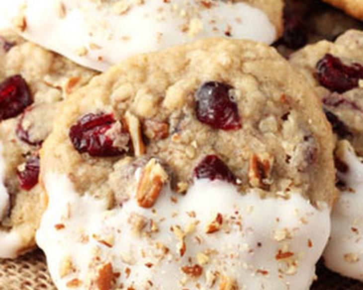 White Chocolate Dipped Cranberry Pecan Oatmeal Cookies