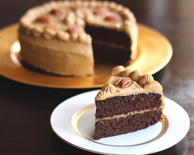 Chocolate Pear Layer Cake with Caramel Frosting
