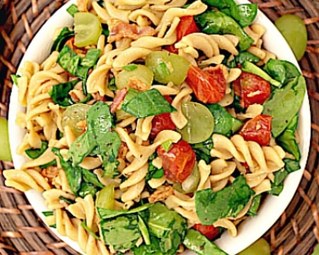 Pasta Salad with Roasted Tomatoes, Bacon and Spinach