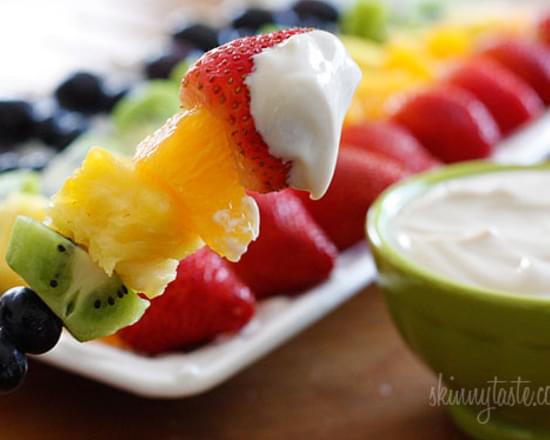 Rainbow Fruit Skewers with Yogurt Fruit Dip