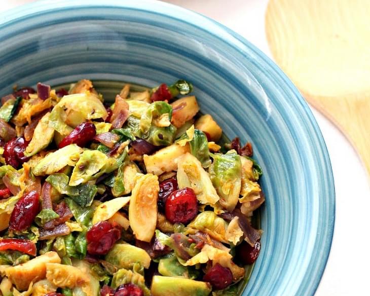 Spicy Stir Fried Brussels Sprouts with Cranberries-Indian Inspired