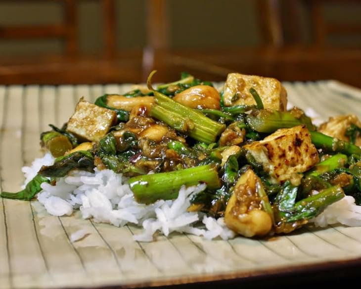 Stir Fry With Tofu And Asparagus Over Rice