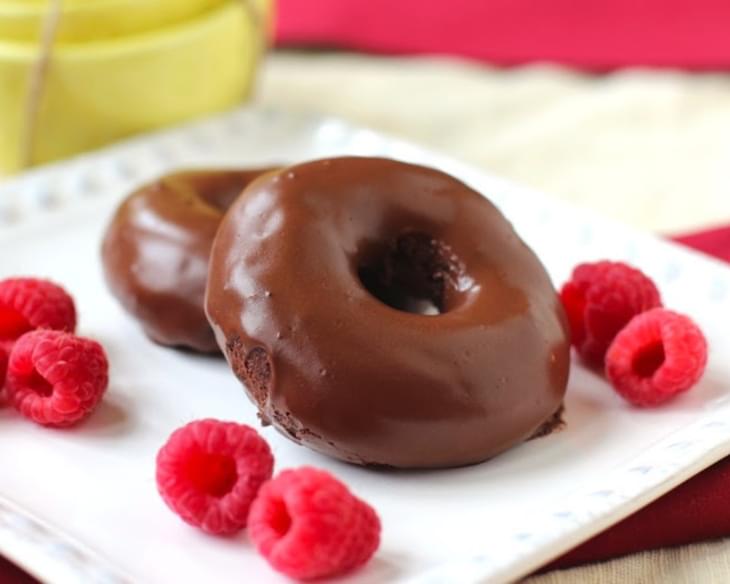 Healthy Red Velvet Donuts with a Chocolate Fudge Glaze