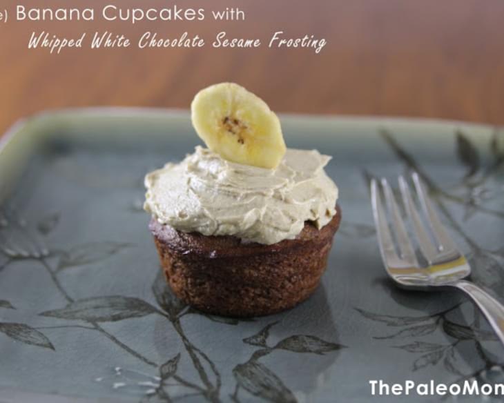 Banana Cupcakes (nut-free) with Whipped White Chocolate Sesame Frosting