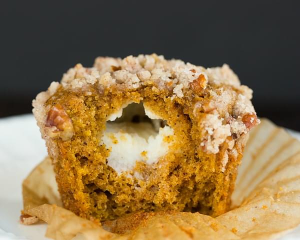 Pumpkin and Cream Cheese Muffins with Pecan Streusel