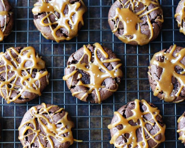 "Dark Chocolate Dreams" Peanut Butter Cookies with "The Bee's Knees" Caramel Drizzle
