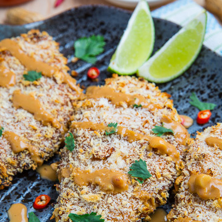 Crispy Baked Thai Peanut Sauce Coated Chicken Recipe