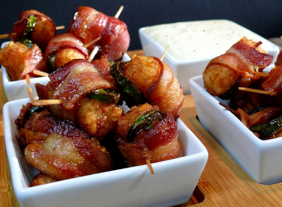 Bacon Jalapeno Wrapped Tater Tots With Jack Cheese Dipping Sauce Recipe