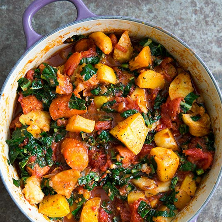 Roasted Root Vegetables with Tomatoes and Kale Recipe