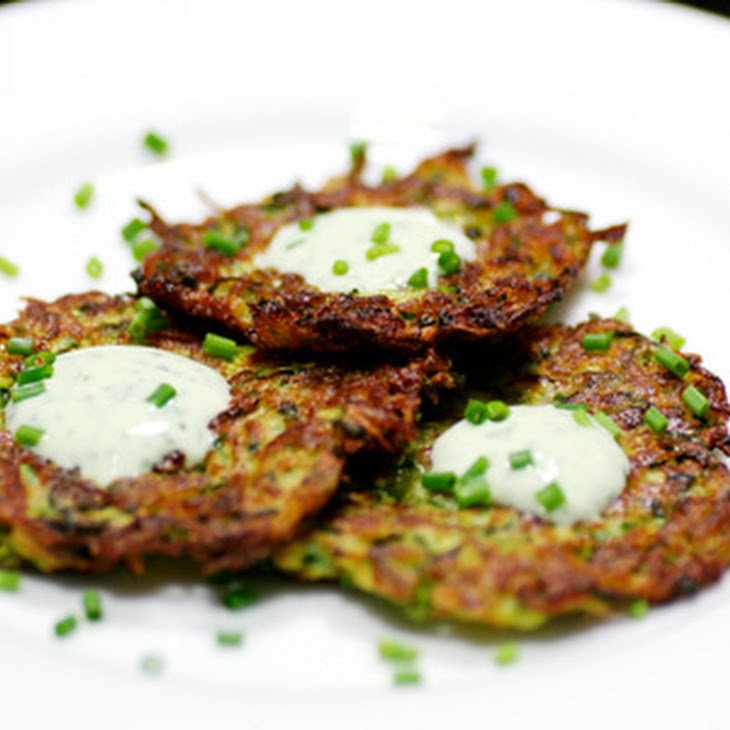 Zucchini Pancakes with Basil Chive Cream Recipe
