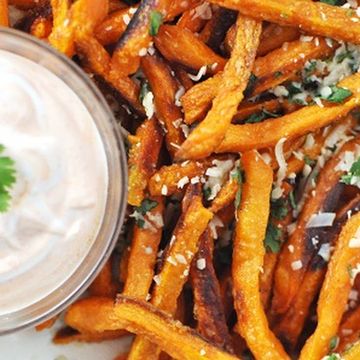 Baked Sweet Potato French Fries with Parmesan & Cilantro Recipe