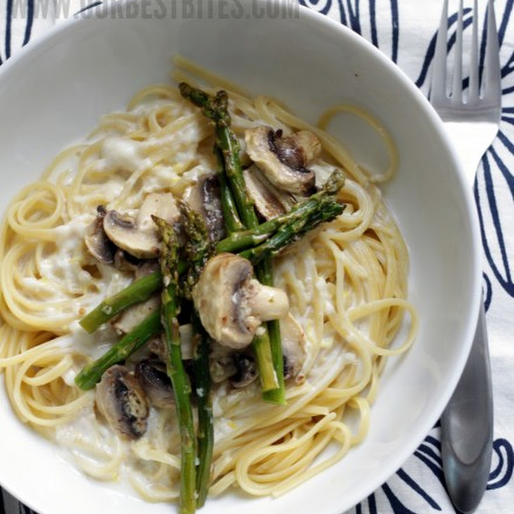 Roasted Asparagus and Mushroom Pasta in LemonCream Sauce Recipe