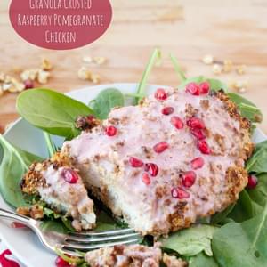 Baked Granola Crusted Raspberry Pomegranate Chicken