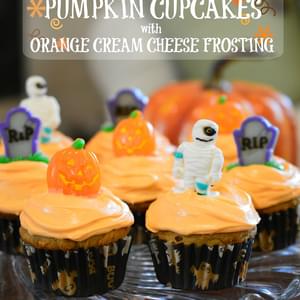 Pumpkin Cupcakes with Orange Cream Cheese Frosting