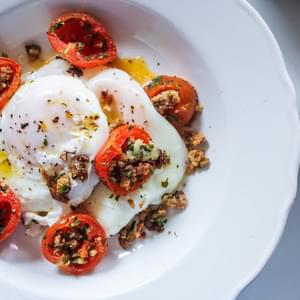 Poached Eggs with Crumbed Tomatoes