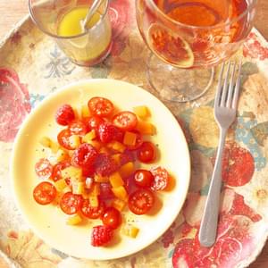 Tomato, Pepper & Raspberry Salad with Rosé Wine Dressing