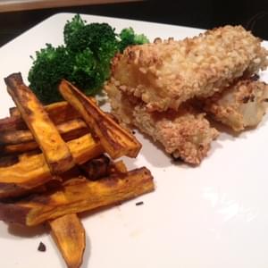 Almond Crusted Fish Fingers with Sweet Potato Chips