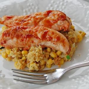 Barbeque Chicken with Southwestern Cornbread Stuffing